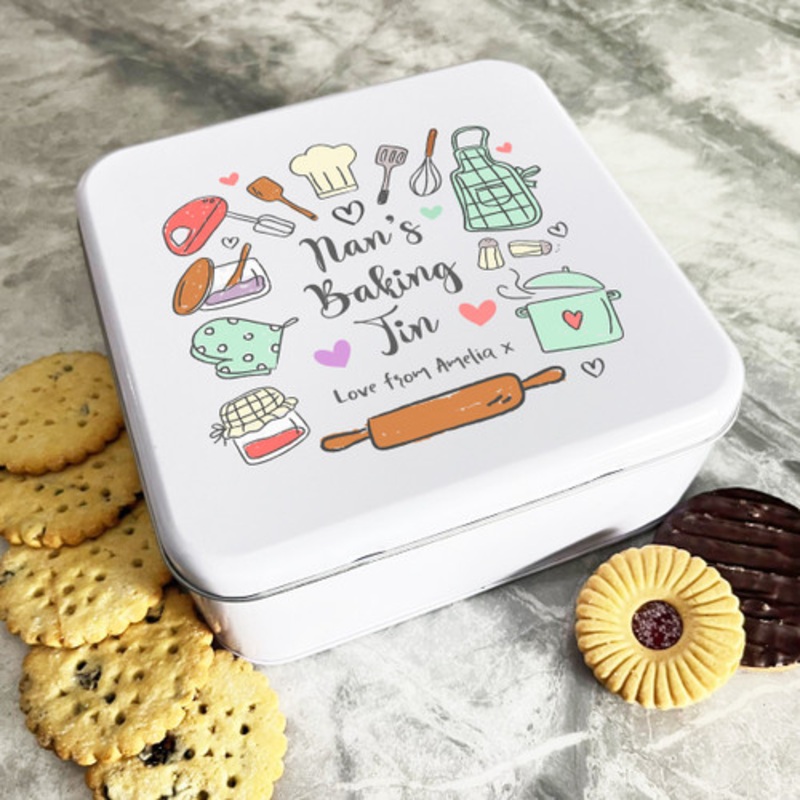 Personalised Square Nans Biscuit Baking Sweets Cake Kitchen Items Treat Tin – The Card Zoo