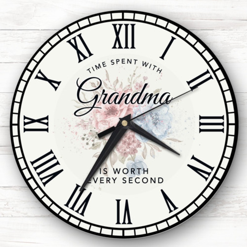 Time Spent Grandma Pink And Blue Floral Personalised Gift Personalised Clock – The Card Zoo