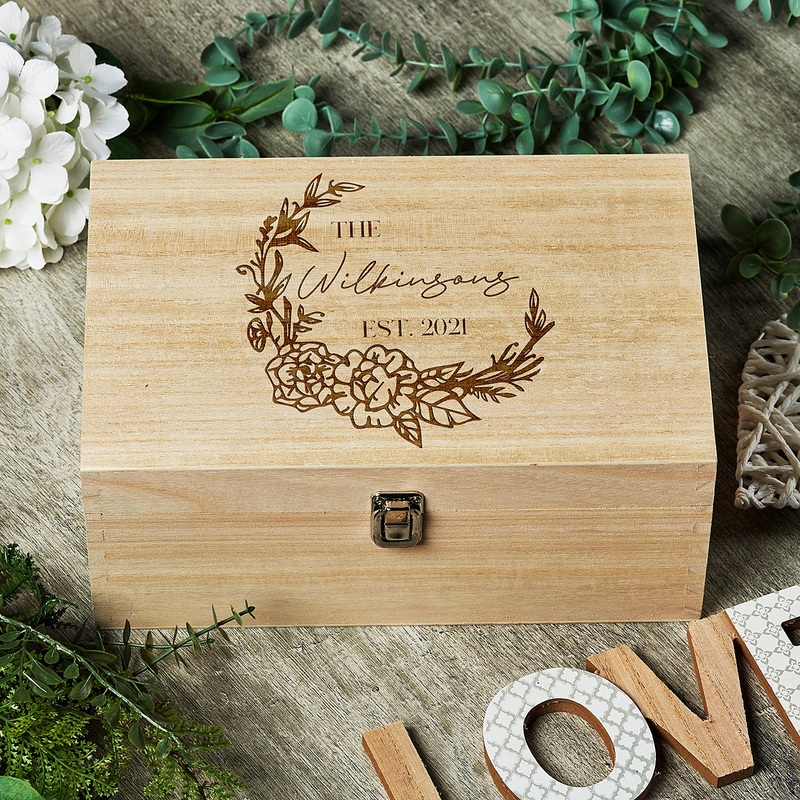Wooden Personalised Family or Wedding Memory Keepsake Box Gift