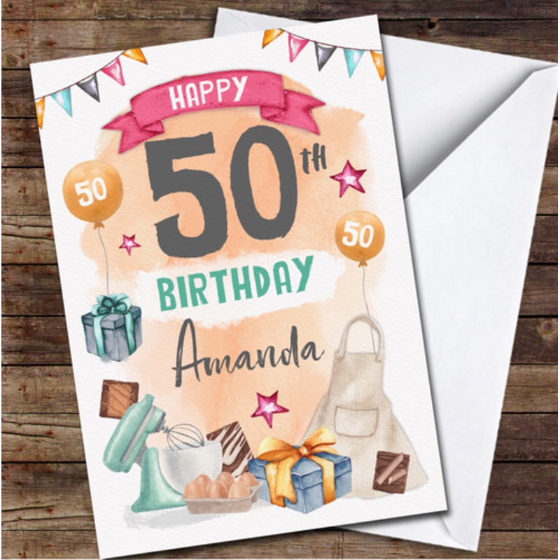 50th Girl Female Cook Food Lover Brownie Baker Cake Maker Any Age Birthday Card – The Card Zoo