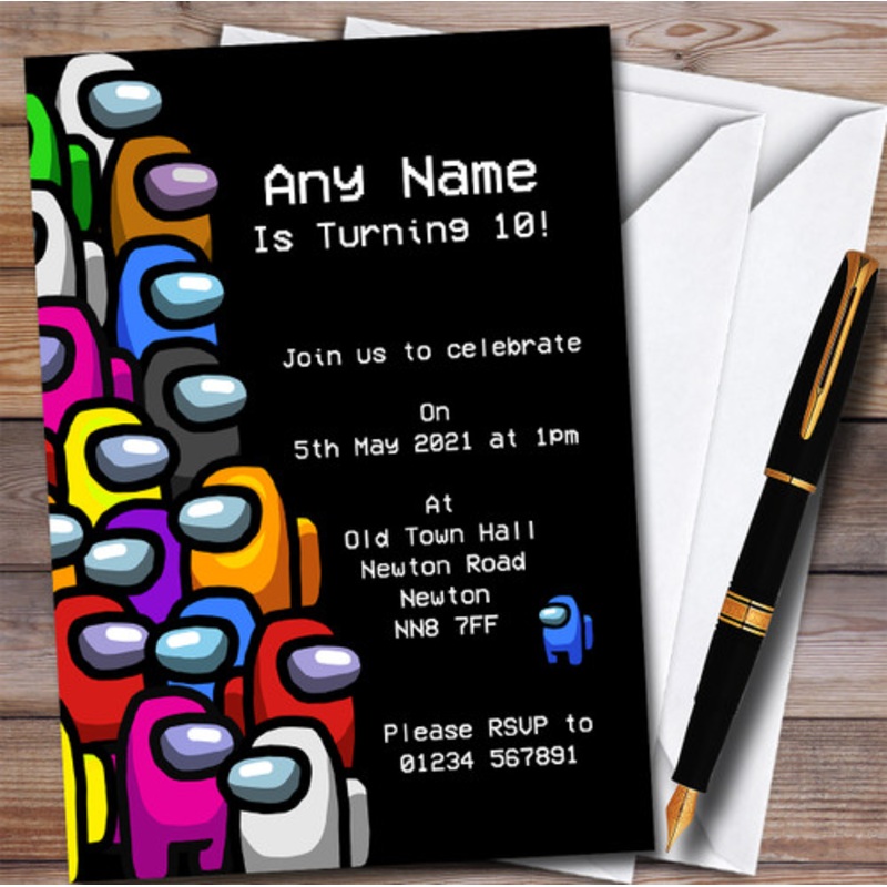 Among Us Character Pile Crewmate Children’s Birthday Party Invitations – The Card Zoo