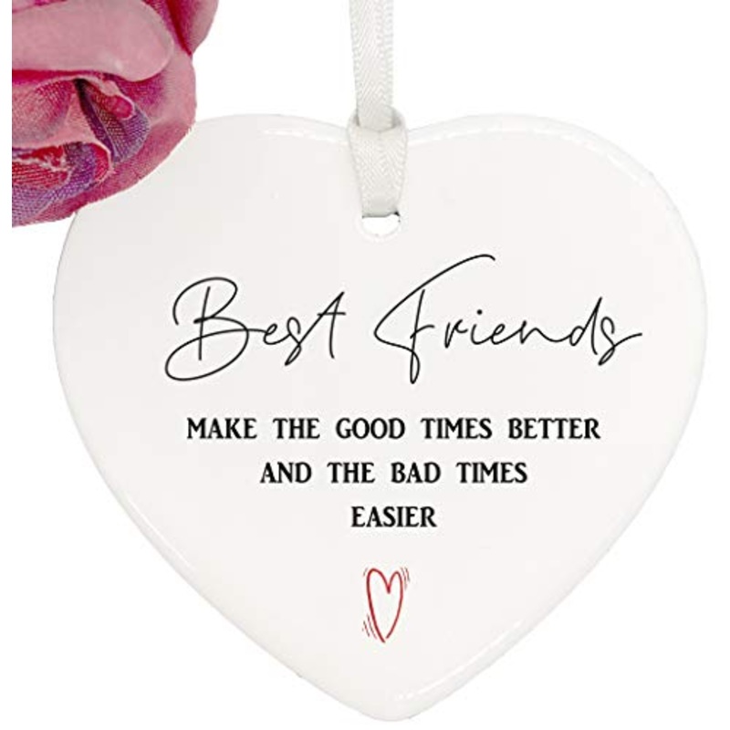 Best Friends Make Good Times Better porcelain heart gift with ribbon