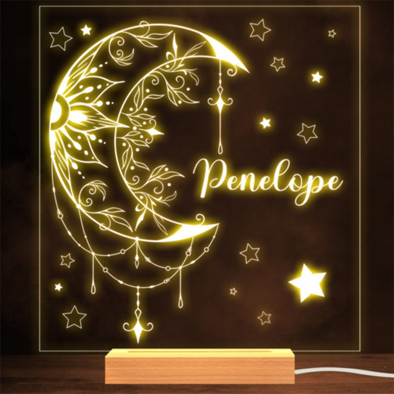 Celestial Floral Lotus Moon Stars Personalised Gift Lamp Night Light – The Card Zoo