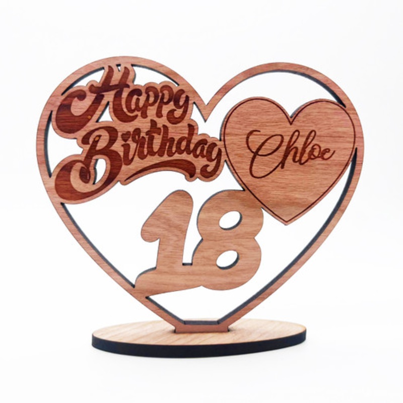 Engraved Wood 18th Happy Birthday Heart Milestone Age Keepsake Personalised Gift – The Card Zoo