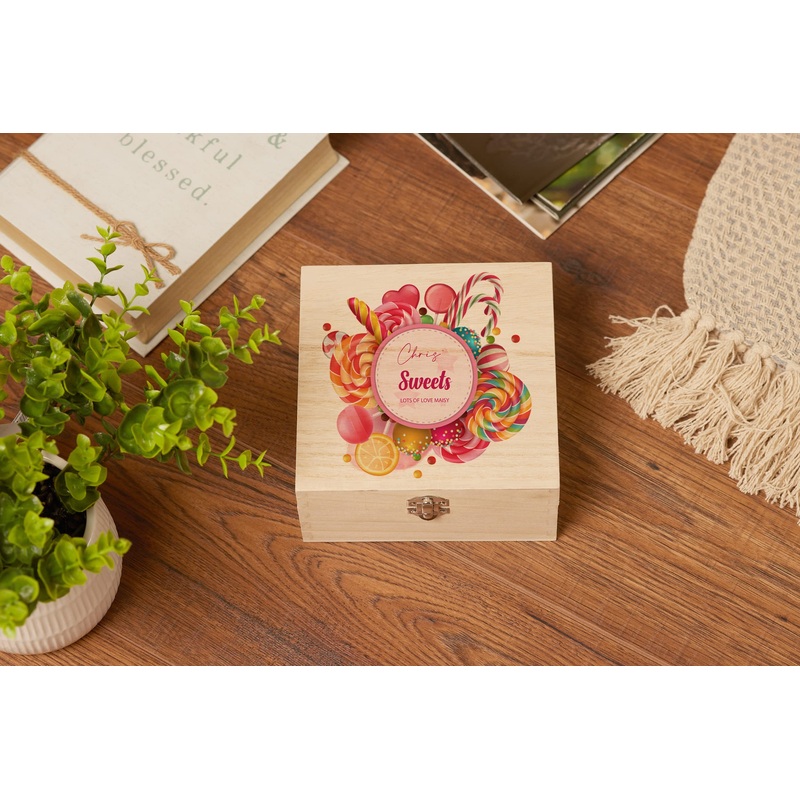 Personalised Any Name Candy and Sweets Wooden Box Gift
