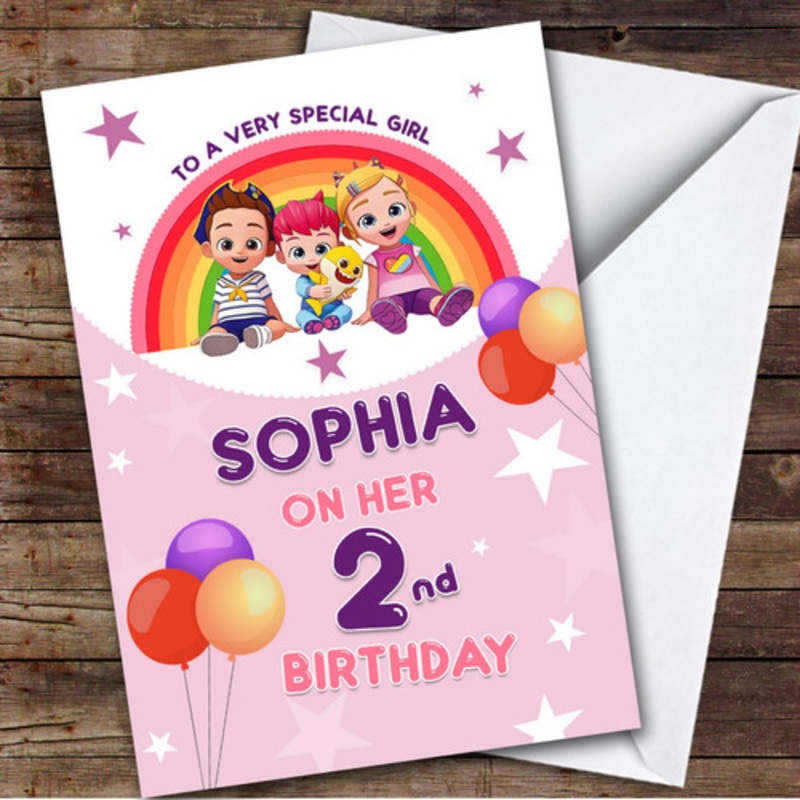 Pink Bebefinn Party Balloons Any Age Children’s Personalised Kid’s Birthday Card – The Card Zoo