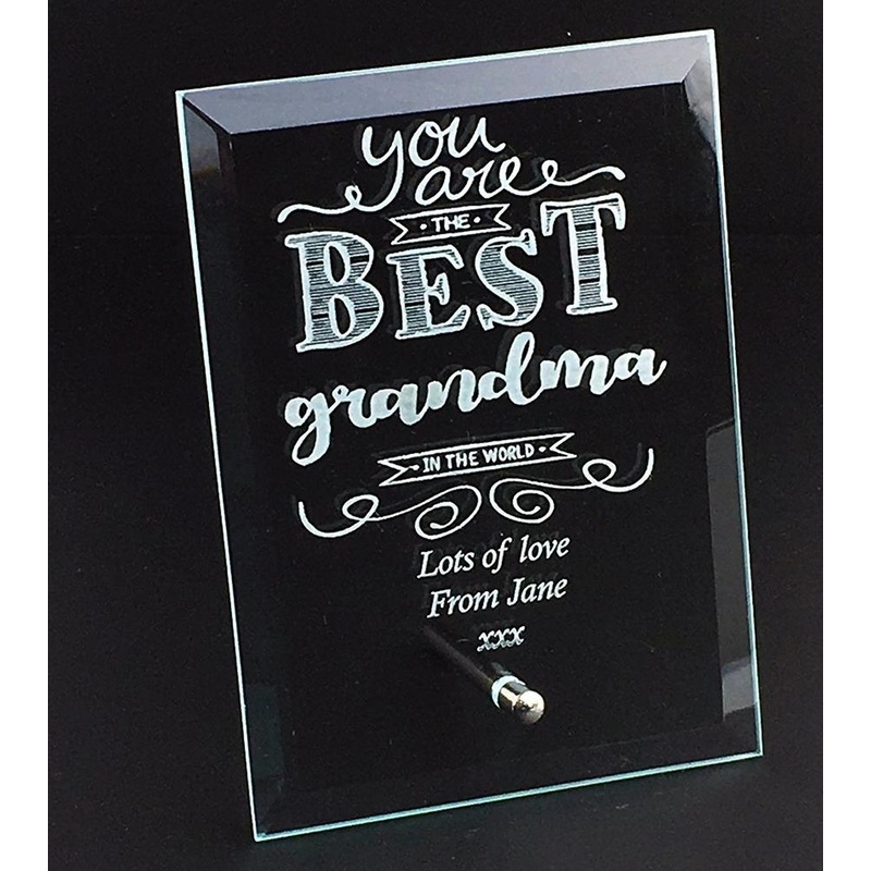 Best Grandma In The World Personalised Engraved Glass Plaque