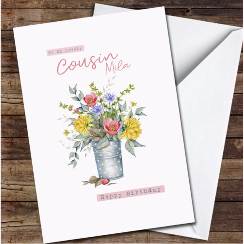 Cousin Watercolour Flowers Any Text Personalised Birthday Card – The Card Zoo