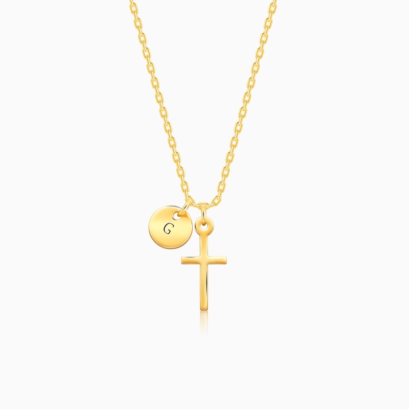 Golden Personalised Halo Cross Pendant With Link Chain