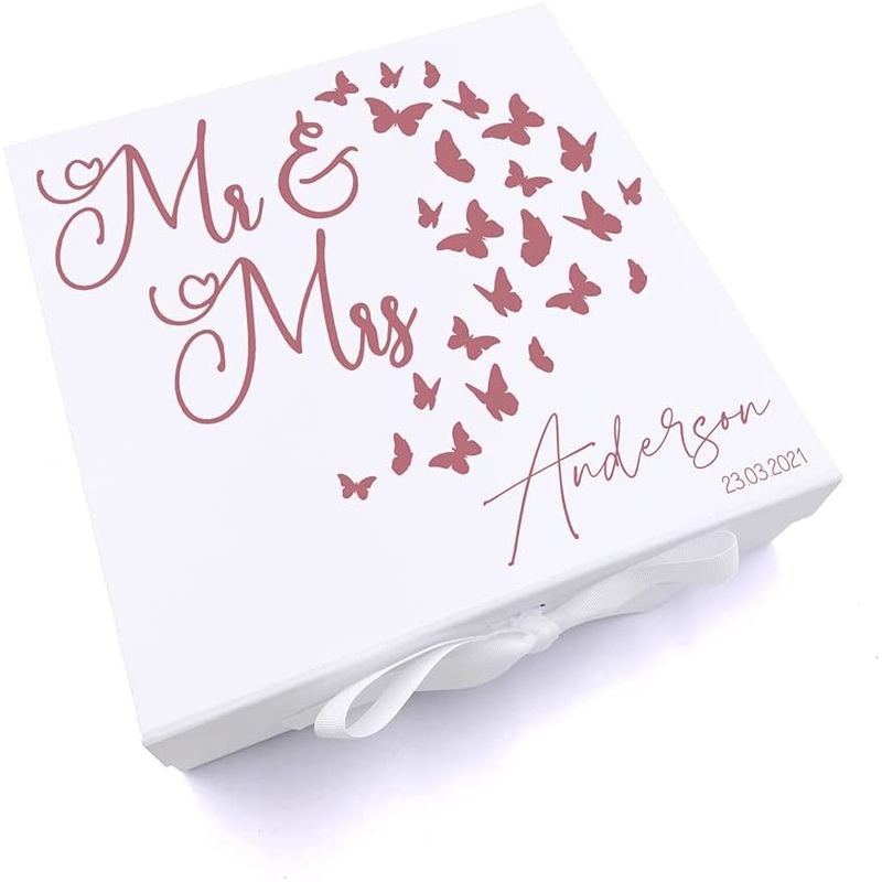 Personalised Mr and Mrs Wedding Gift Keepsake Memory Box With Butterflies