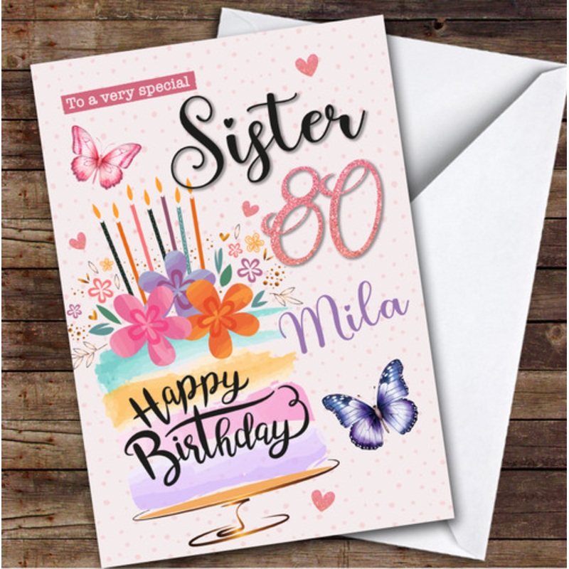 Personalised Sister 80th Birthday Card Cake – The Card Zoo