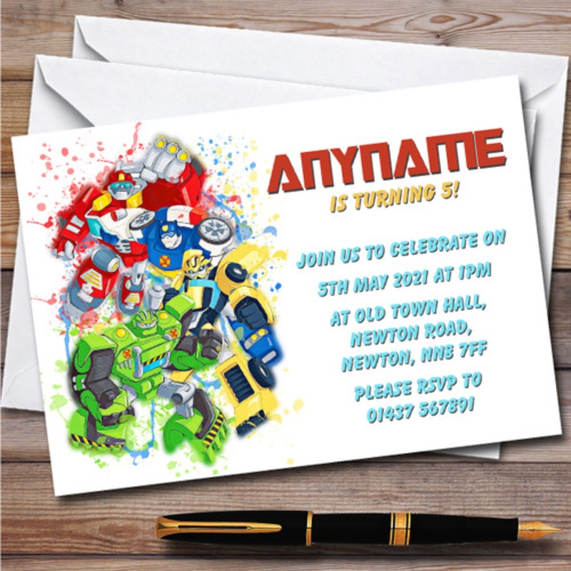 Rescue Bots Academy Splatter Art Children’s Birthday Party Invitations – The Card Zoo