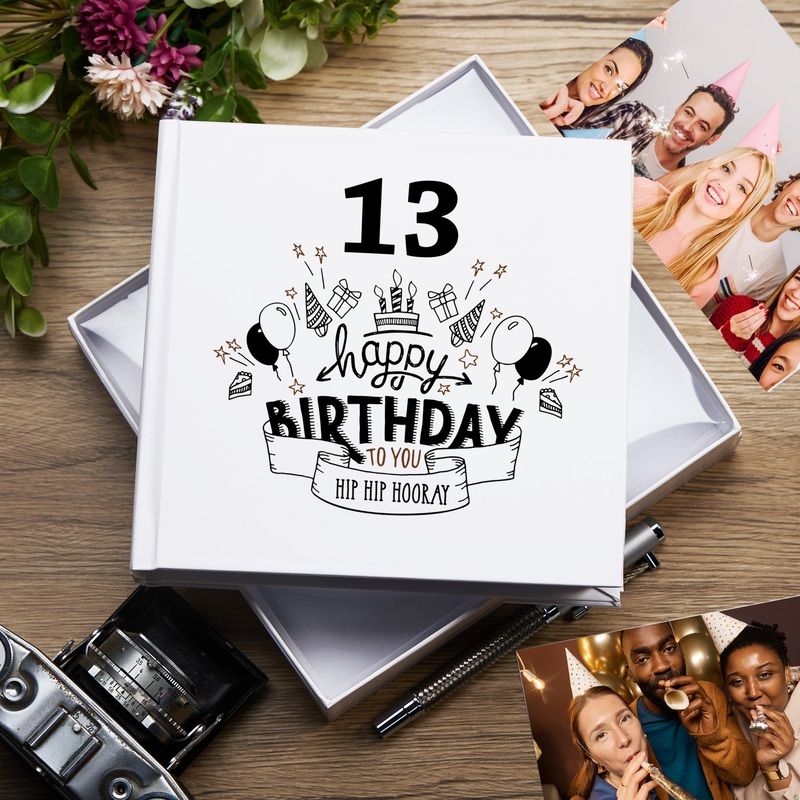 13th Happy Birthday White Photo Album Gift 50 x 6 x 4 Photos
