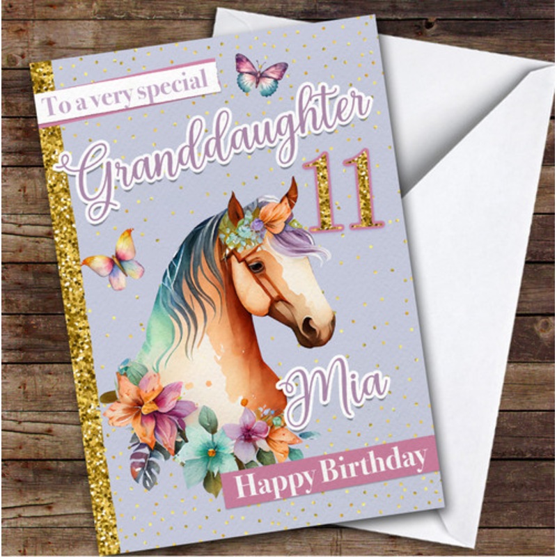 Granddaughter 11th Floral Horse Riding Fan Custom Personalised Birthday Card – The Card Zoo