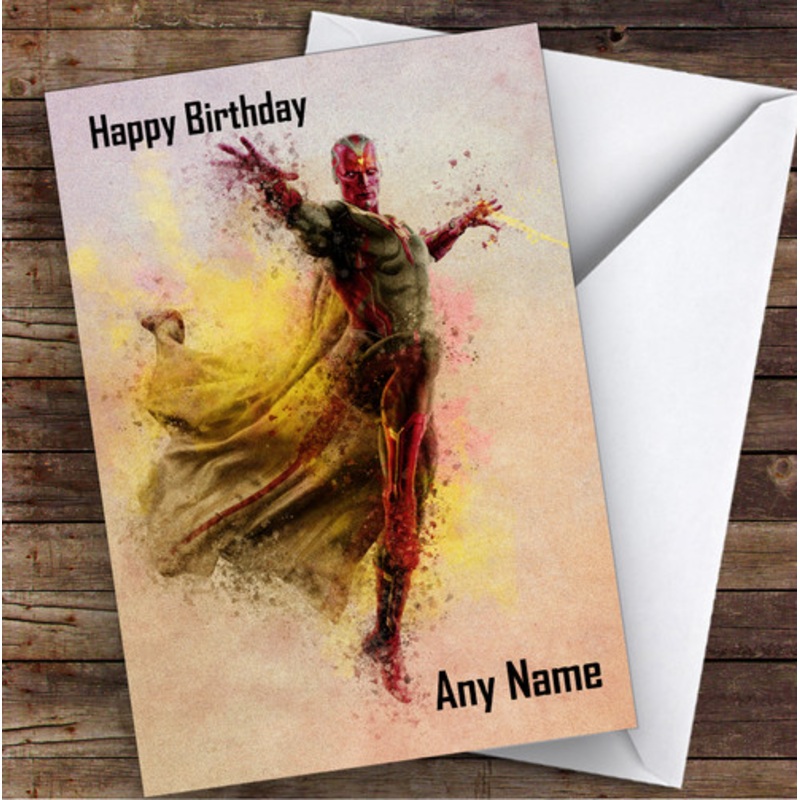 Marvel Vision Watercolour Splatter Children’s Kids Personalised Birthday Card – The Card Zoo