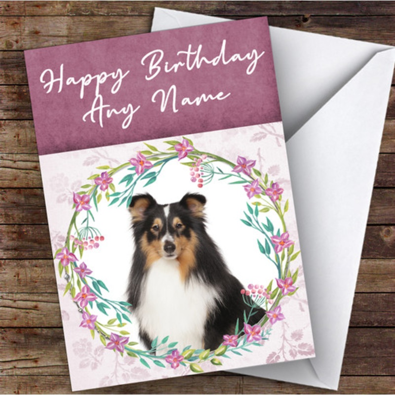 Shetland Sheepdog Dog Pink Floral Animal Personalised Birthday Card – The Card Zoo
