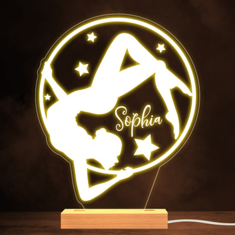 Silhouette Of A Gymnast Girl Stars Round Gymnastics White Night Light – The Card Zoo