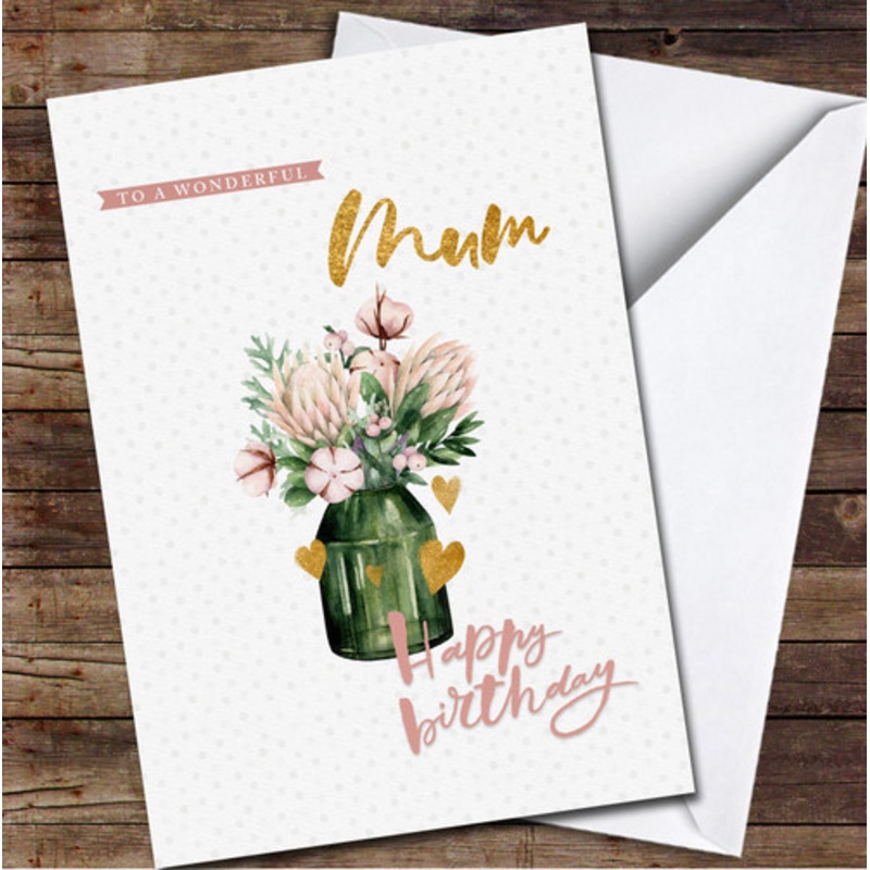 Wonderful Mum Happy Birthday Bouquet In Green Glass Personalised Birthday Card – The Card Zoo
