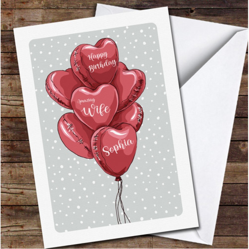Amazing Wife Birthday Grey White Red Heart Balloons Personalised Birthday Card – The Card Zoo