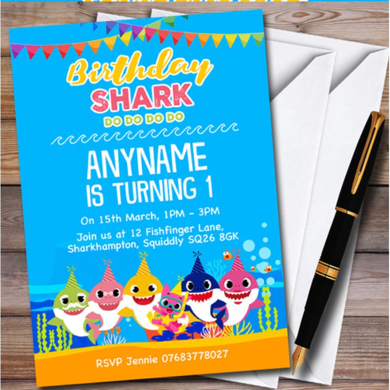Baby Shark Do Do Do Personalised Children’s Birthday Party Invitations – The Card Zoo