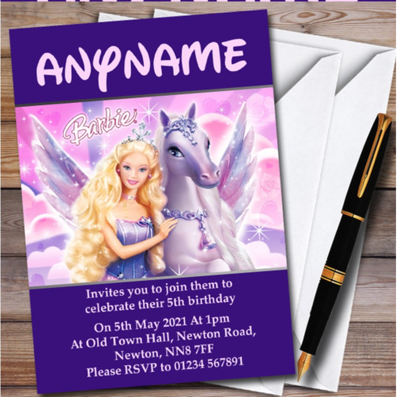 Barbie And Unicorn Personalised Children’s Birthday Party Invitations – The Card Zoo