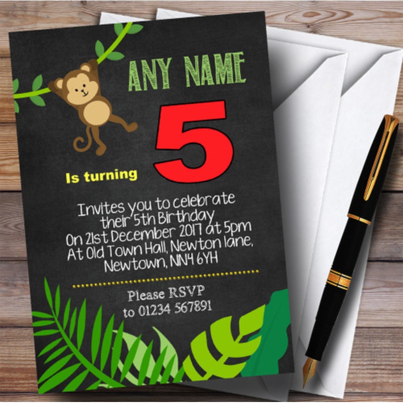 Chalk Style Swinging Monkey Jungle Children’s Birthday Party Invitations – The Card Zoo