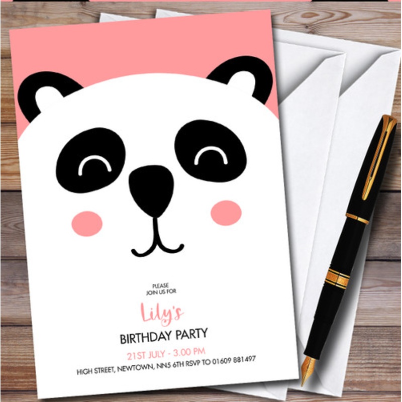 Modern Minimal Panda Bear Face Children’s Birthday Party Invitations – The Card Zoo