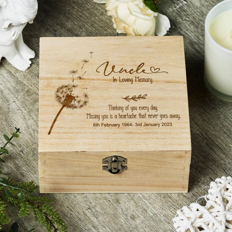 Personalised Uncle In Loving Memory Remembrance Keepsake Box With Dandelions
