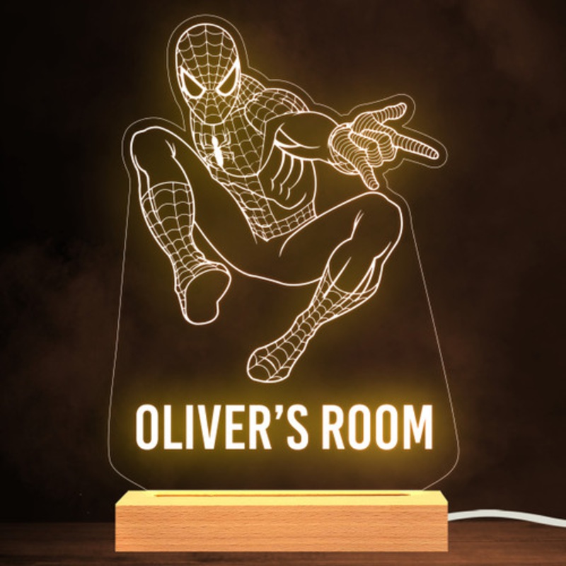 Spiderman Superhero Hero Boy Name Personalised Gift Warm White Lamp Night Light – The Card Zoo