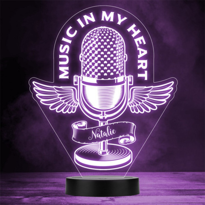 Vintage Microphone With Wings Music Personalised Gift Any Colour LED Night Light – The Card Zoo