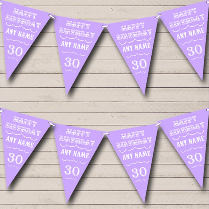 Vintage Text Any Age Birthday Lilac Purple Personalised Birthday Party Bunting – The Card Zoo