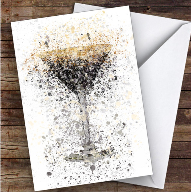 Watercolour Splatter Expresso Martini Cocktail Glass Personalised Birthday Card – The Card Zoo