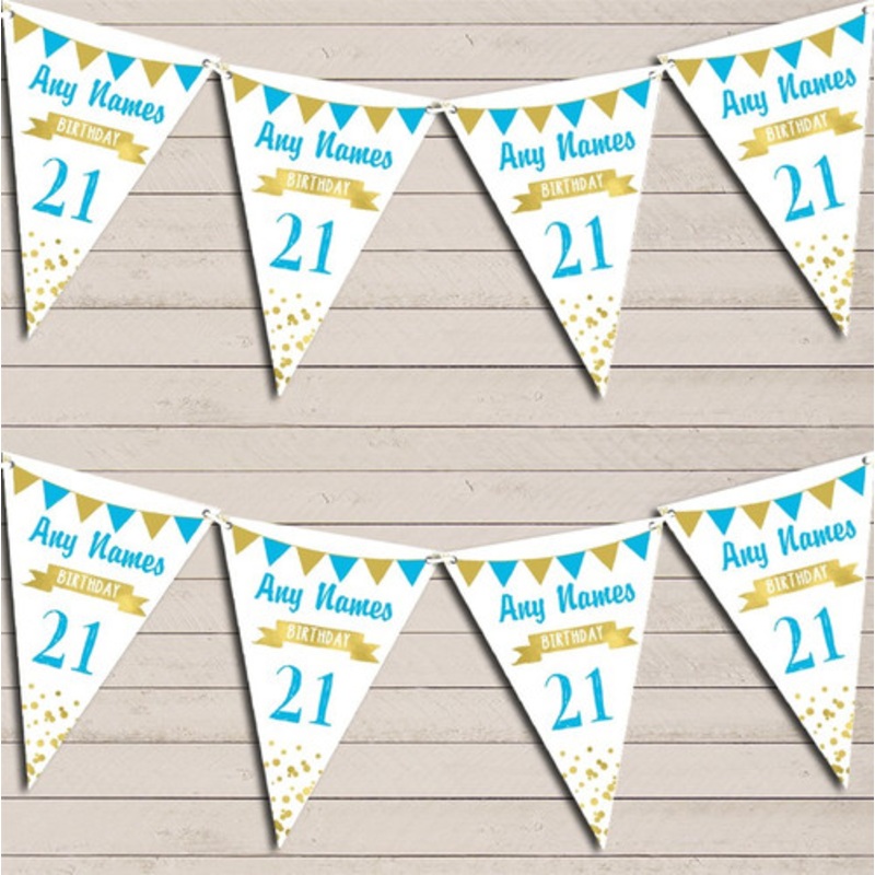 Any Age Birthday 18th 21st 30th 40th 50th 60th Aqua Blue and Gold Birthday Bunting – The Card Zoo