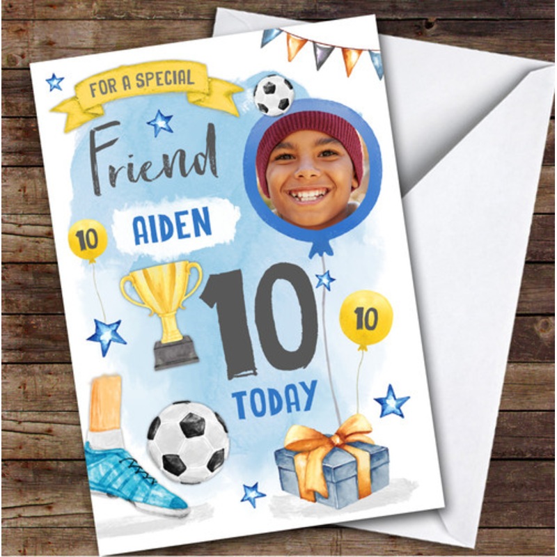 Boy’s Football Sport Photo Friend 10th Birthday Personalised Birthday Card – The Card Zoo