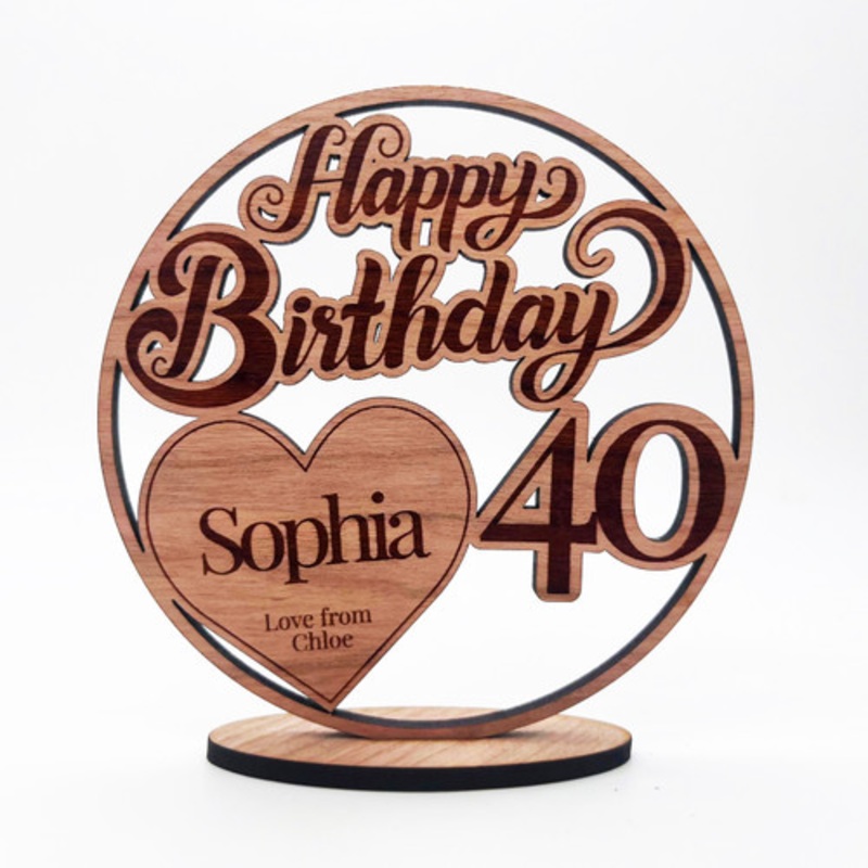 Engraved Wood 40th Happy Birthday Milestone Age Heart Keepsake Personalised Gift – The Card Zoo