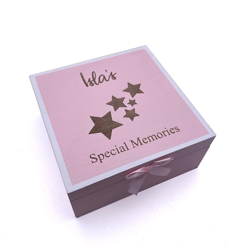 Personalised Vintage Style Baby Girl Pink Wooden Memories Keepsake Box