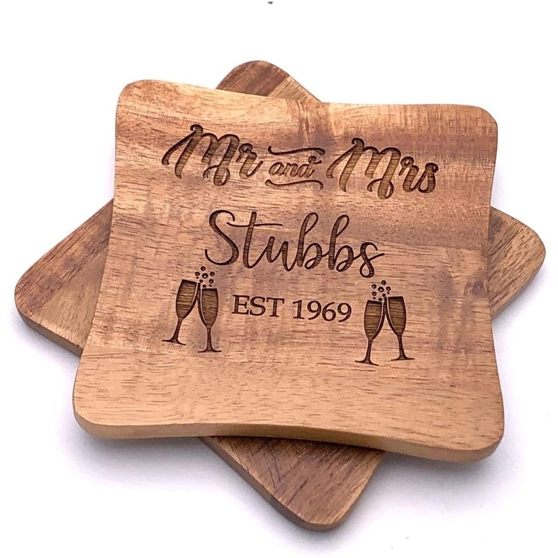Set Of Two Personalised Mr and Mrs Wedding Gift Coasters