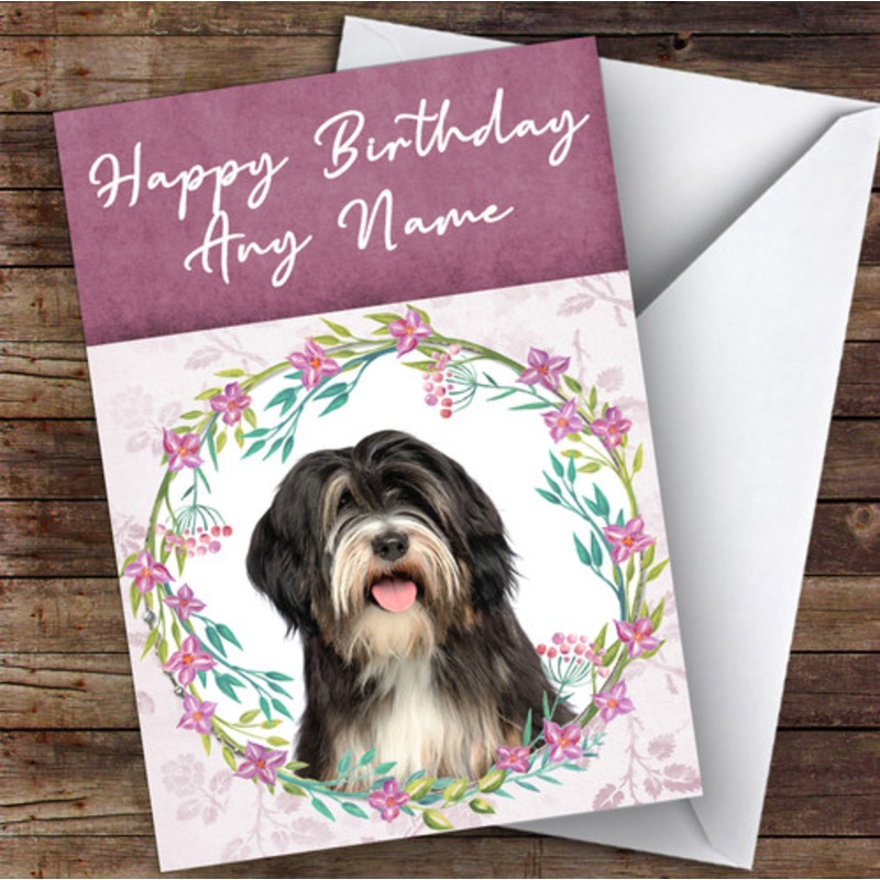 Tibetan Terrier Dog Pink Floral Animal Personalised Birthday Card – The Card Zoo