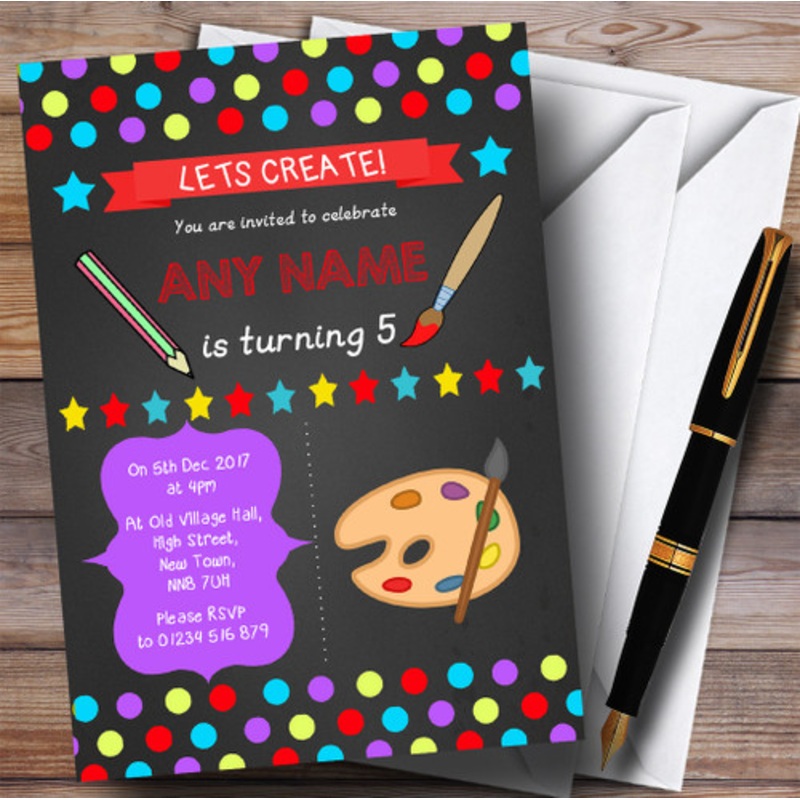 Chalk Polkadot Art Craft Children’s Birthday Party Invitations – The Card Zoo