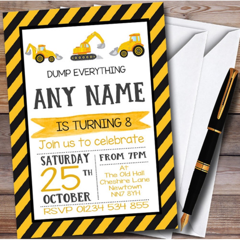 Digger Construction Dump Everything Children’s Birthday Party Invitations – The Card Zoo