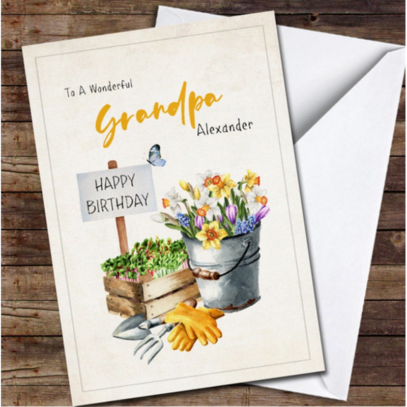 Grandpa Watercolour Flowers Sprouts And Garden Tools Card Birthday Card – The Card Zoo