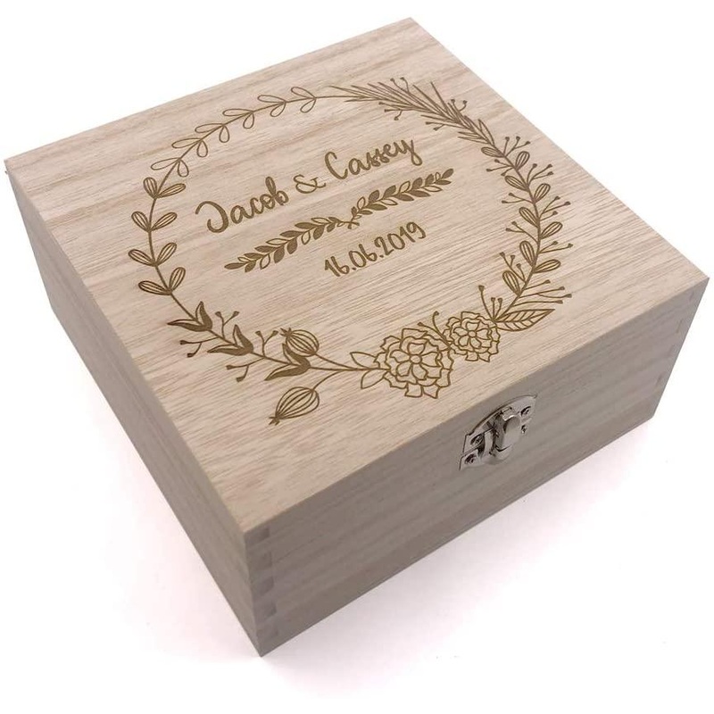 Personalised Wooden Keepsake Box Wedding Memory Engraved Gifts Any Name