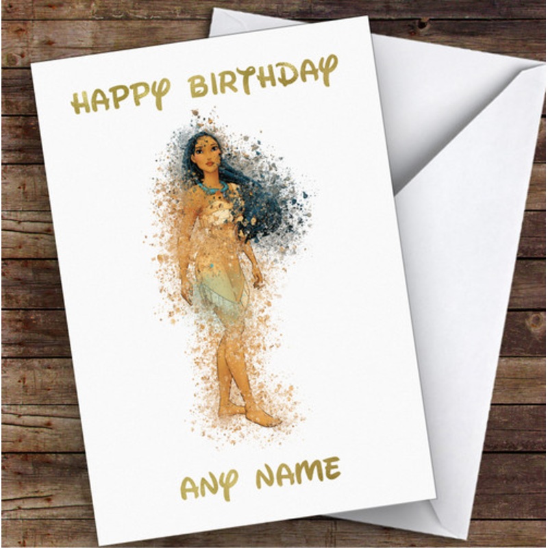 Pocahontas Watercolour Splatter Children’s Kids Personalised Birthday Card – The Card Zoo