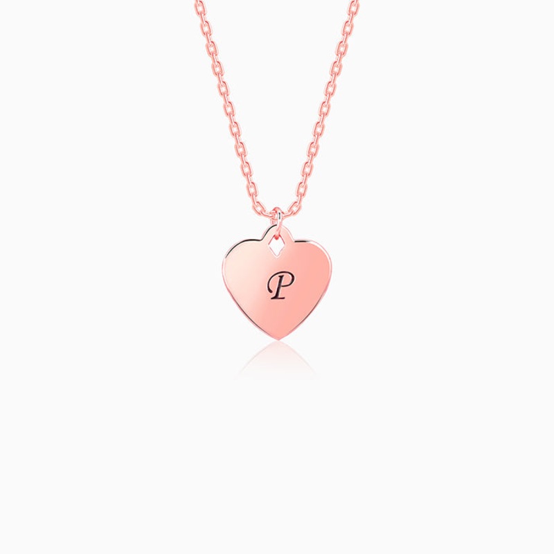 Rose Gold Personalised Heart Initial Pendant With Link Chain