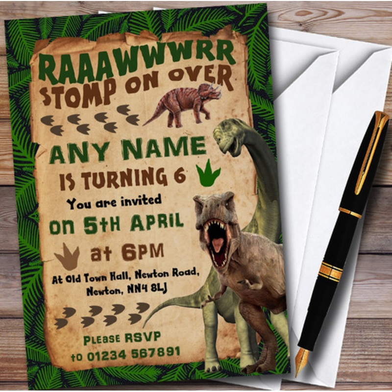Scary Prehistoric Dinosaur Personalised Children’s Birthday Party Invitations – The Card Zoo
