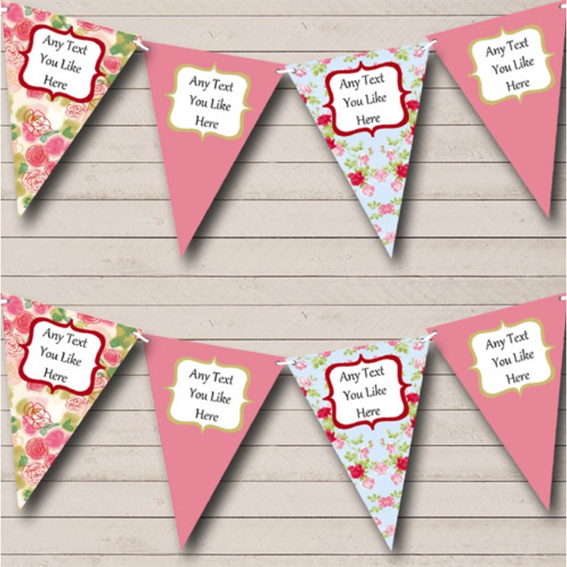 Shabby Chic Pink Green Floral Personalised Birthday Party Bunting – The Card Zoo