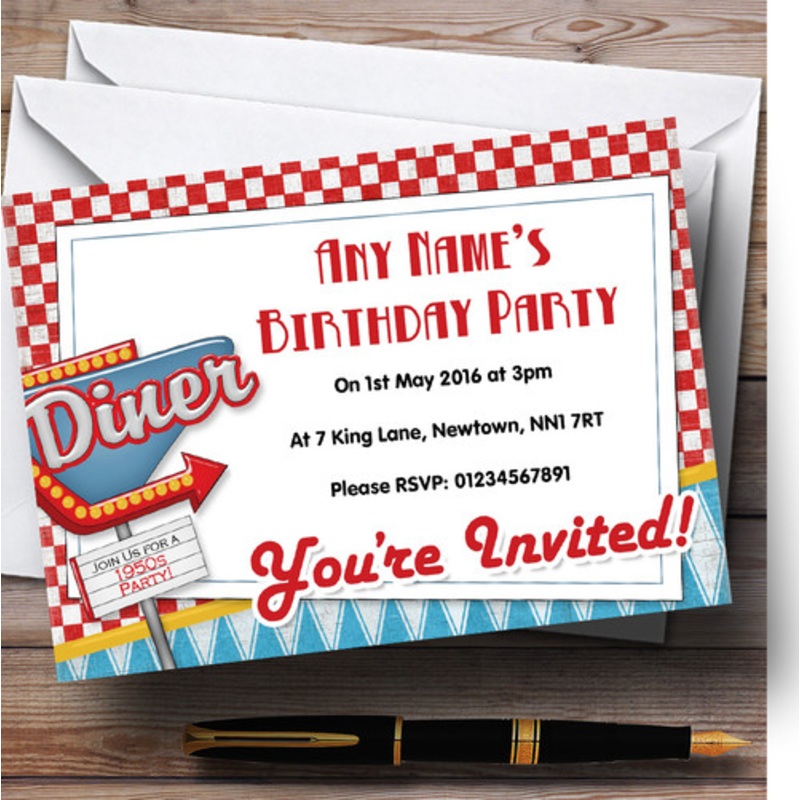 1950’s Retro Diner Personalised Birthday Party Invitations – The Card Zoo