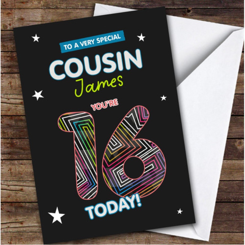 Black Funky 16th Cousin Teenager Custom Personalised Birthday Card – The Card Zoo
