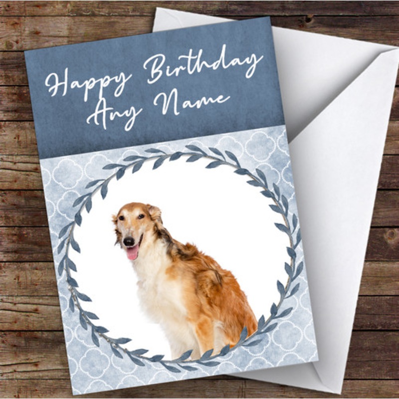 Borzoi Dog Blue Animal Personalised Birthday Card – The Card Zoo