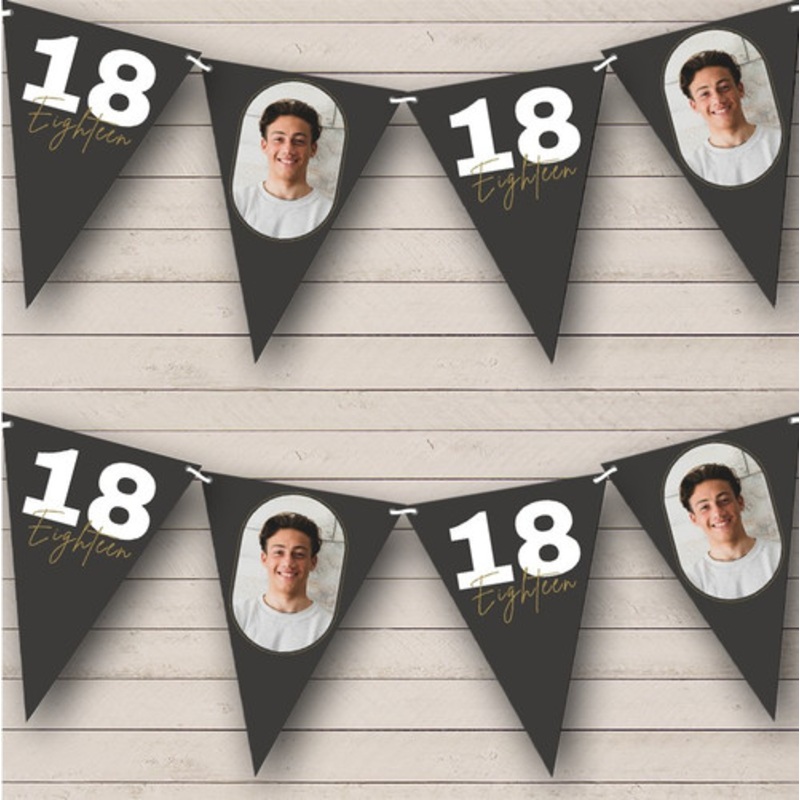 Charcoal Black Birthday Photo Milestone Age Bold 18 Years Personalised Bunting – The Card Zoo